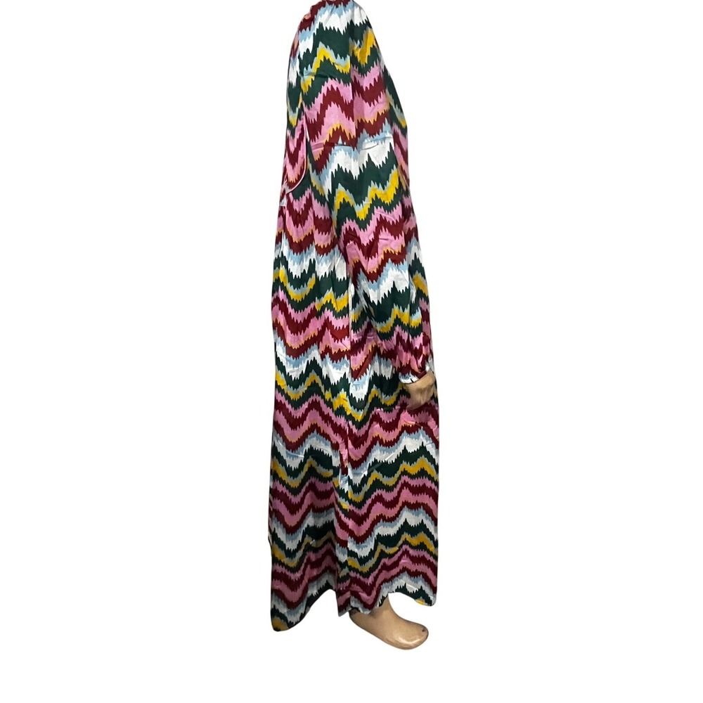 Boden Chevron Zigzag Maxi Dress Pink Green Yellow Tassel Tie US 8R NEW - Picture 7 of 13